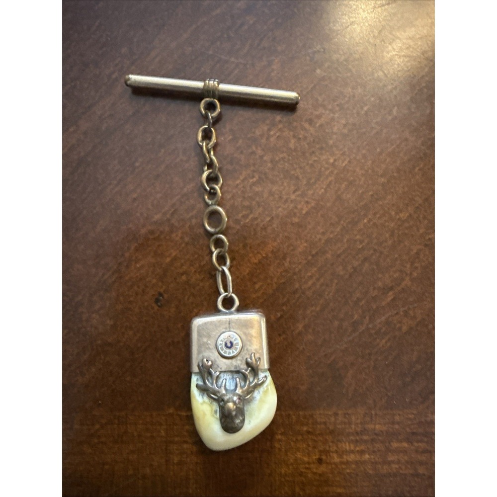 Vintage 10K Gold Elk‎ Tooth Fob BPOE Elks Lodge Tusk Charm Watch Chain